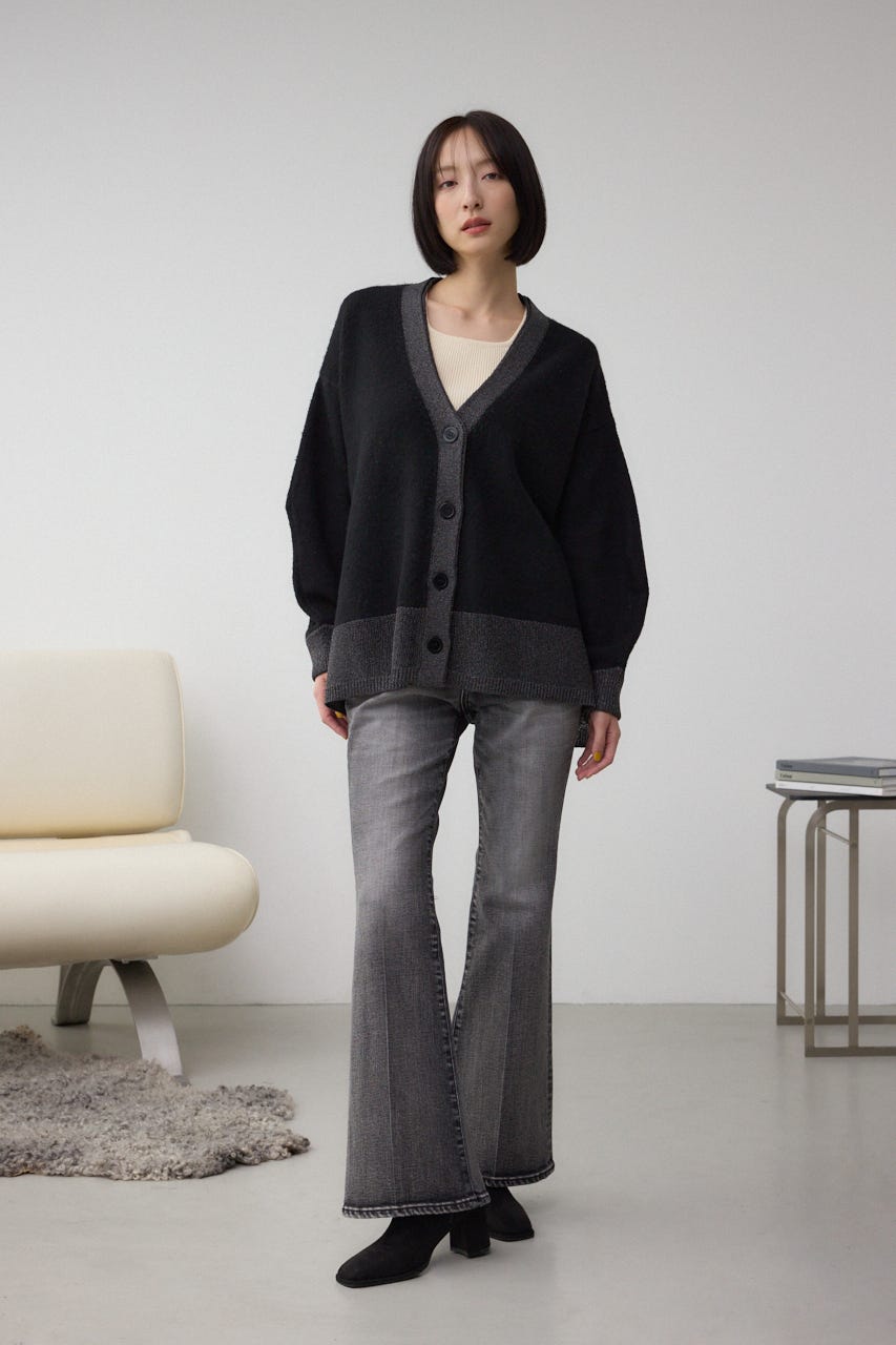 ラメバイカラーニットカーディガン BLK FREE