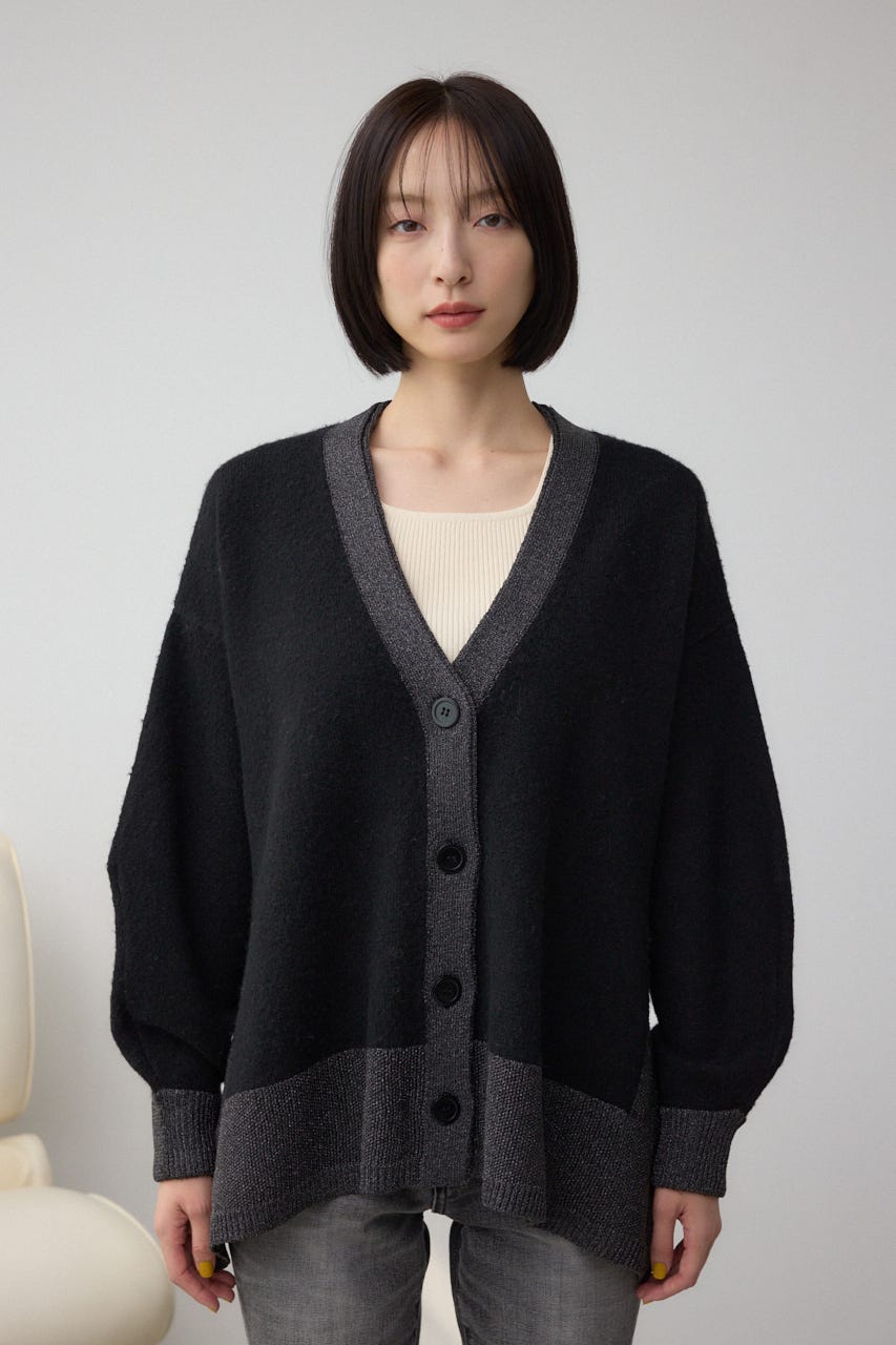 ラメバイカラーニットカーディガン BLK FREE