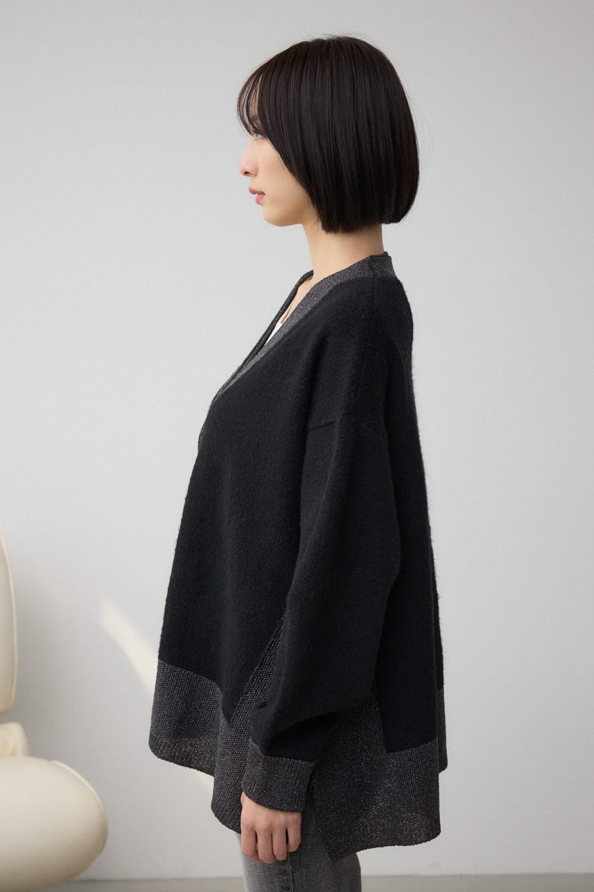 ラメバイカラーニットカーディガン BLK FREE