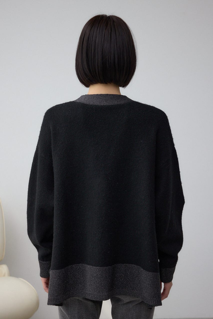 ラメバイカラーニットカーディガン BLK FREE