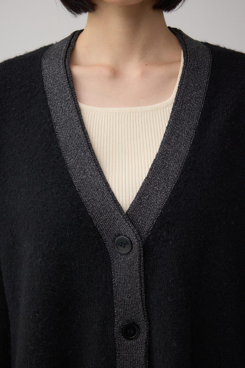 ラメバイカラーニットカーディガン BLK FREE