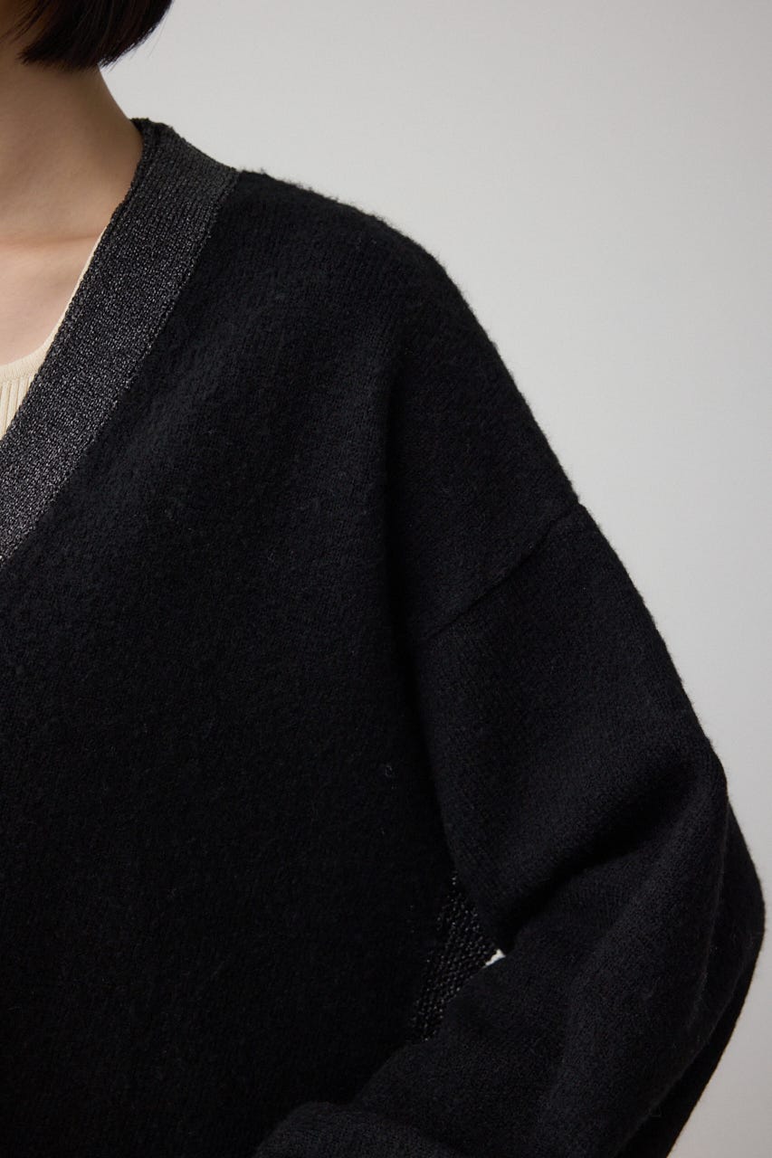 ラメバイカラーニットカーディガン BLK FREE