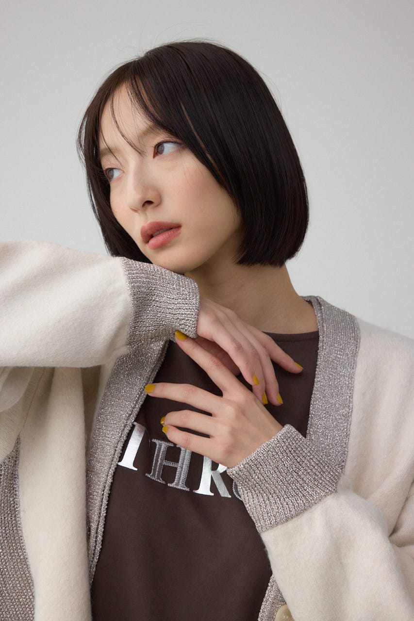 ラメバイカラーニットカーディガン IVOY FREE