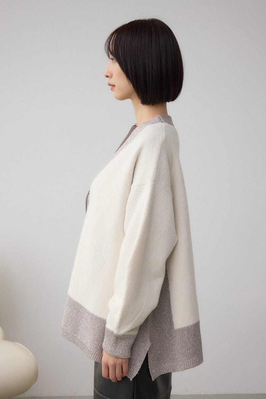 ラメバイカラーニットカーディガン IVOY FREE