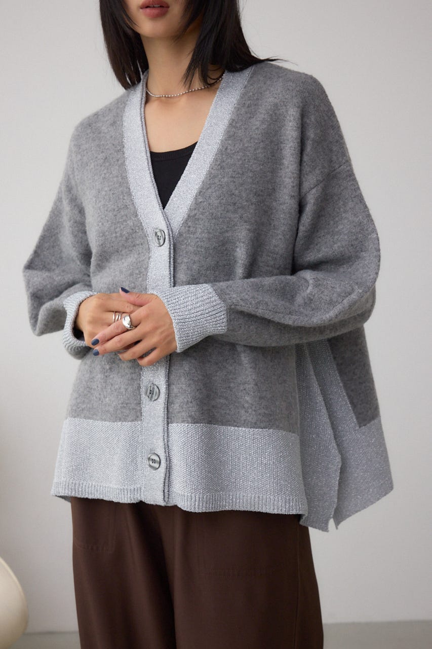 ラメバイカラーニットカーディガン T.GRY FREE