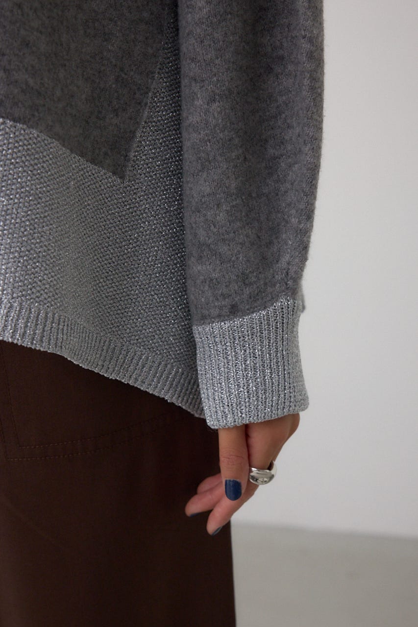 ラメバイカラーニットカーディガン T.GRY FREE