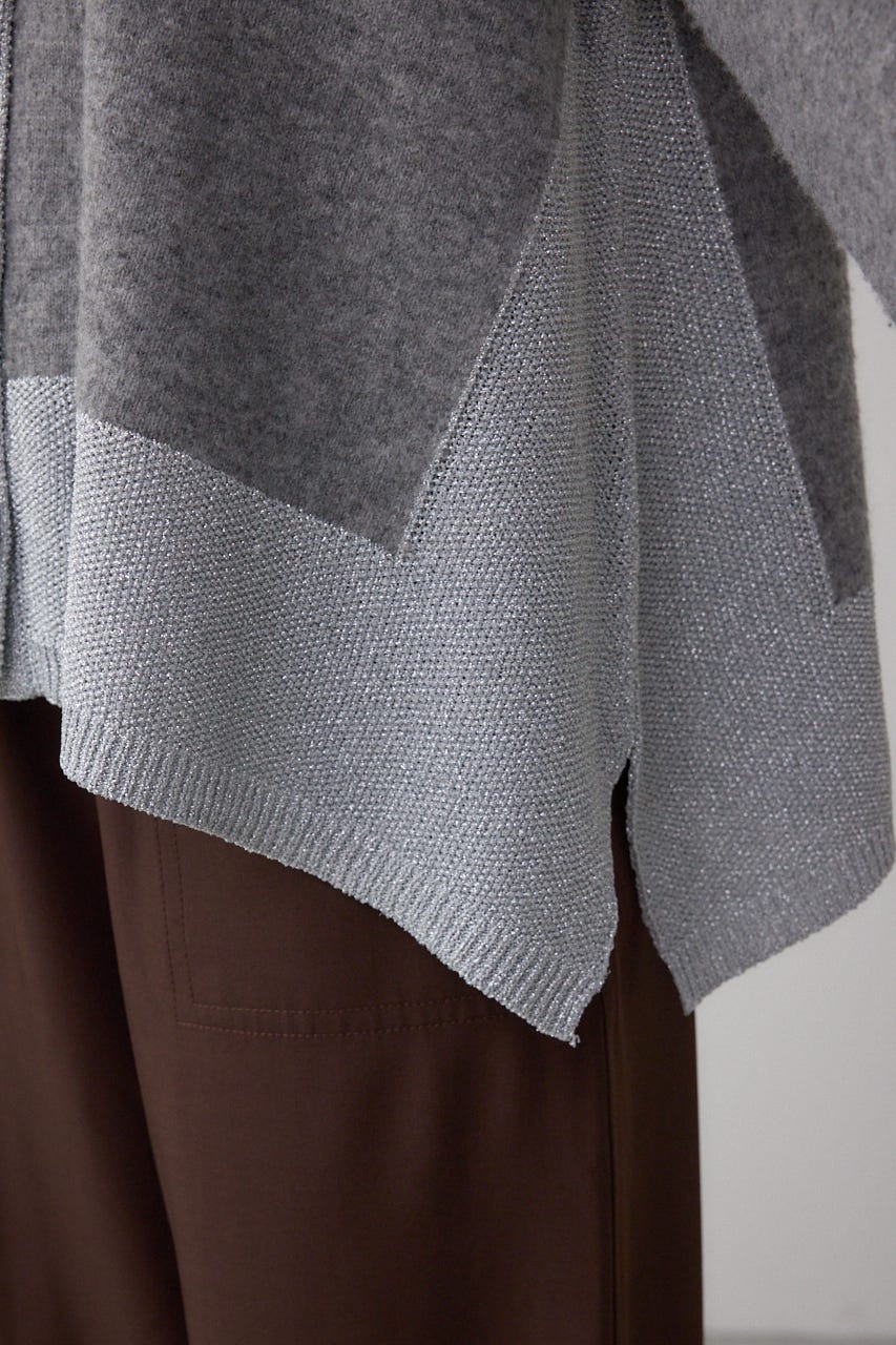 ラメバイカラーニットカーディガン T.GRY FREE