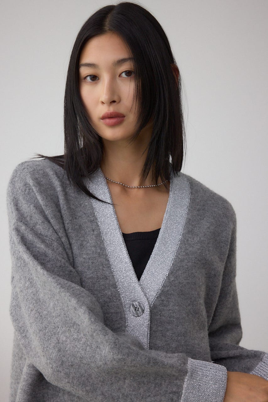 ラメバイカラーニットカーディガン T.GRY FREE