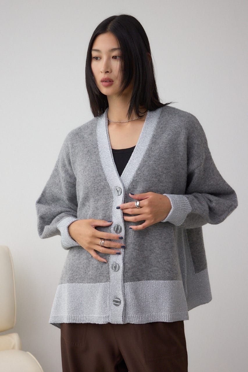 ラメバイカラーニットカーディガン T.GRY FREE