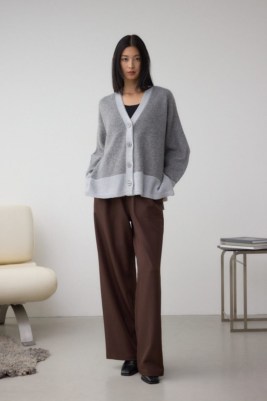 ラメバイカラーニットカーディガン T.GRY FREE