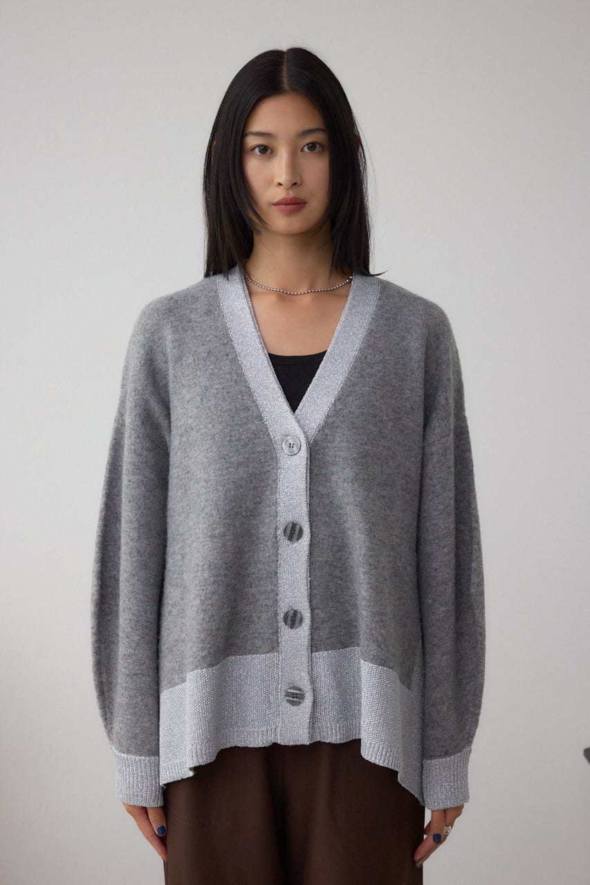 ラメバイカラーニットカーディガン T.GRY FREE