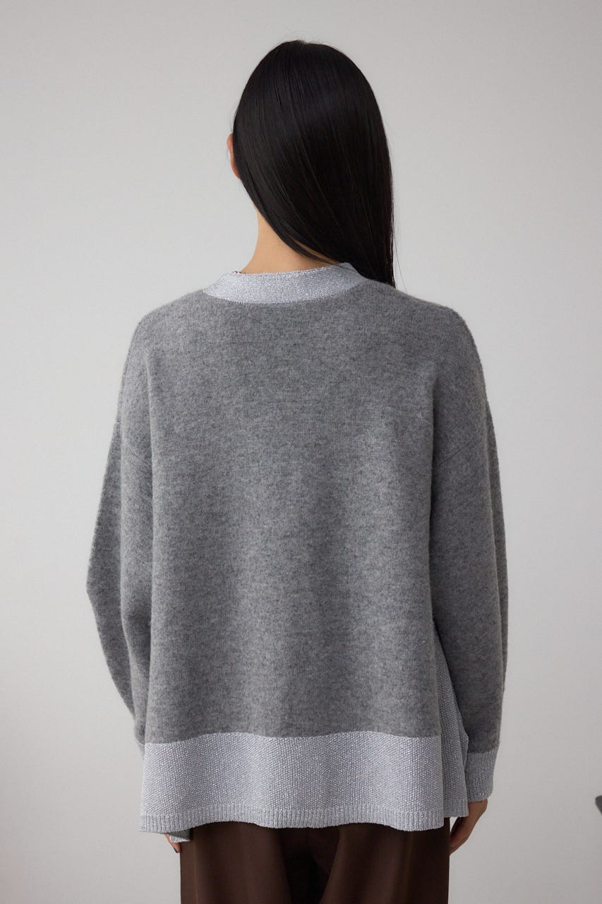ラメバイカラーニットカーディガン T.GRY FREE