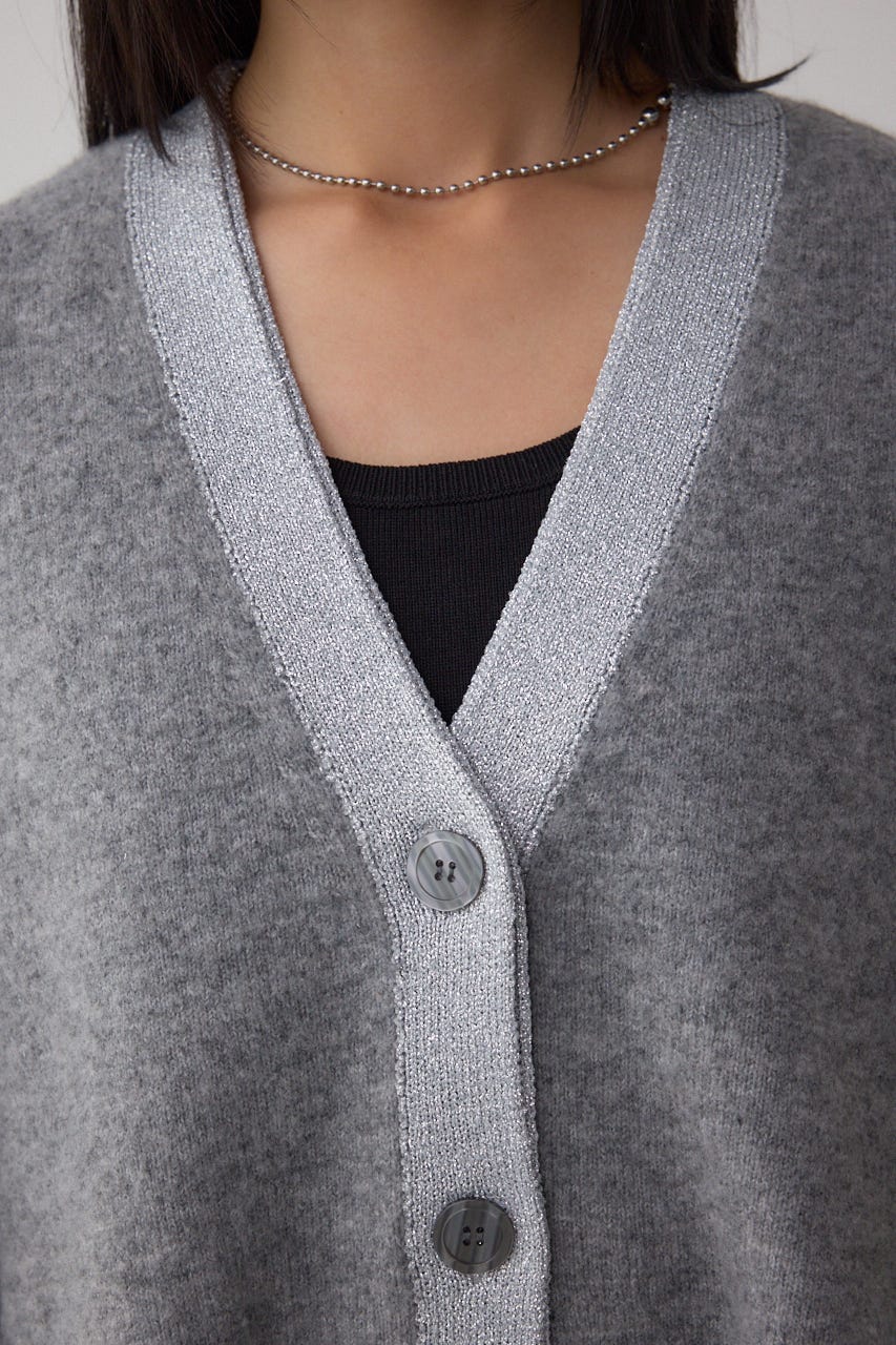 ラメバイカラーニットカーディガン T.GRY FREE