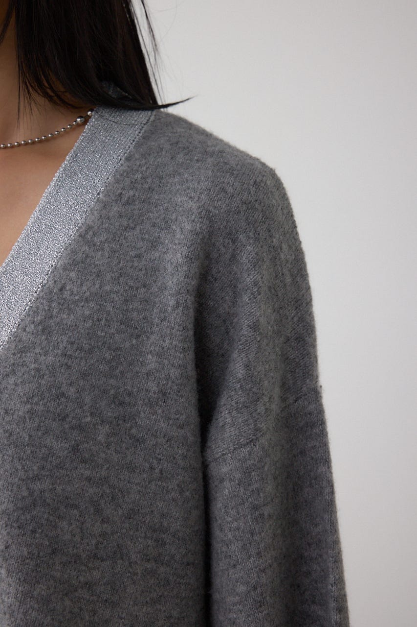 ラメバイカラーニットカーディガン T.GRY FREE