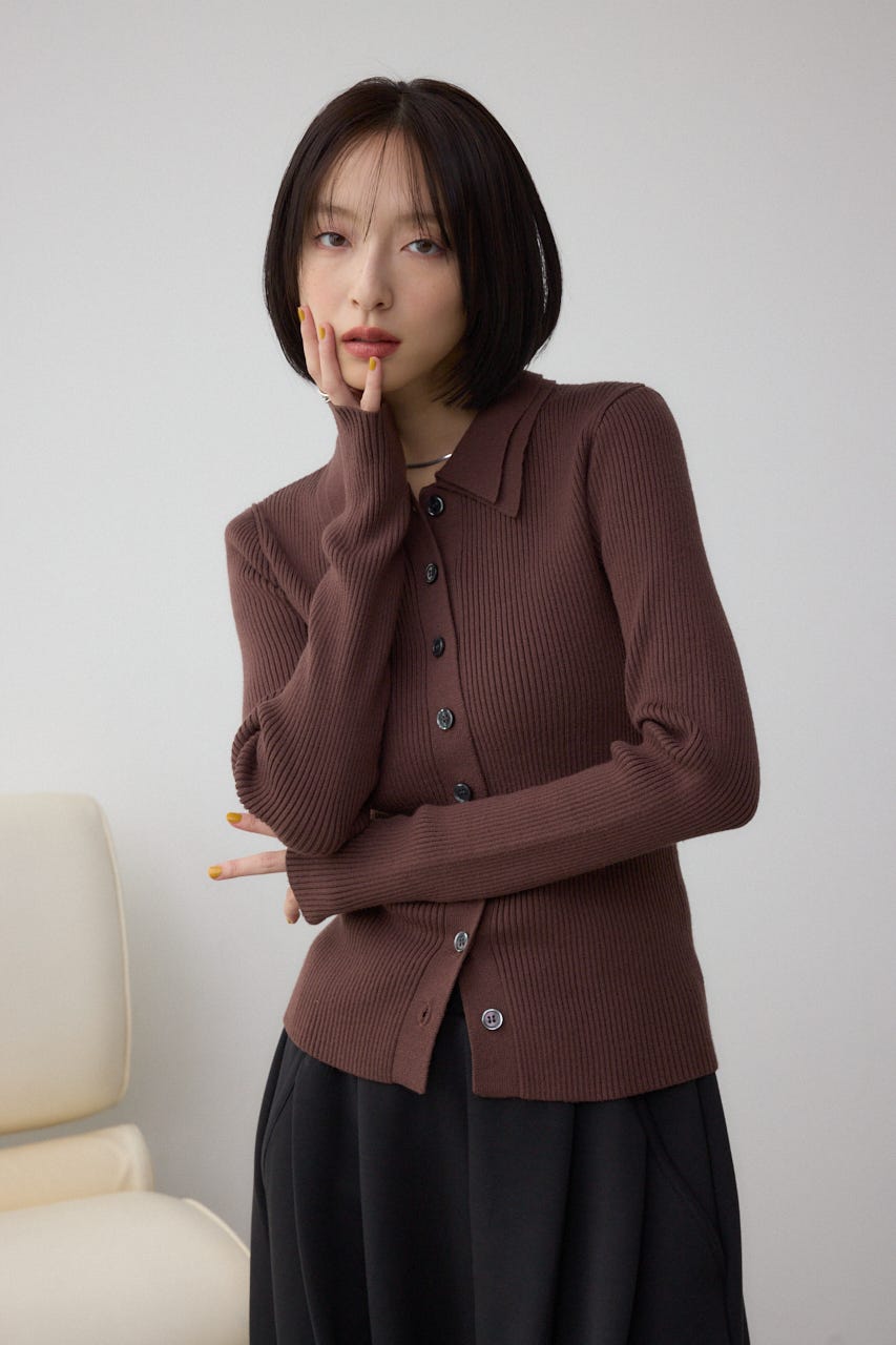 AZUL BY MOUSSY | ダブルカラーフロント釦ニットトップス