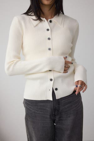 ダブルカラーフロント釦ニットトップス