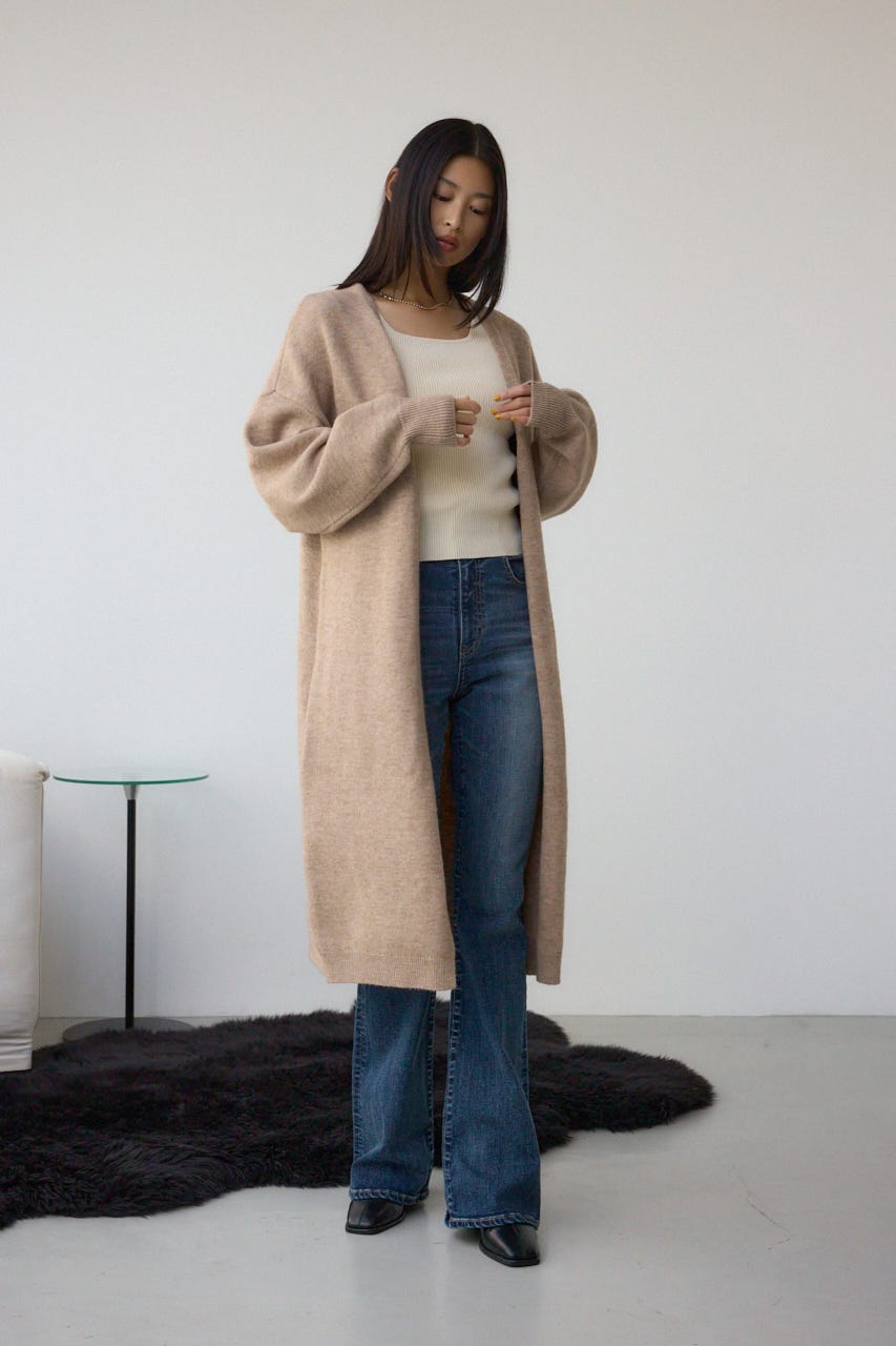 ニットロングカーディガン BEG FREE