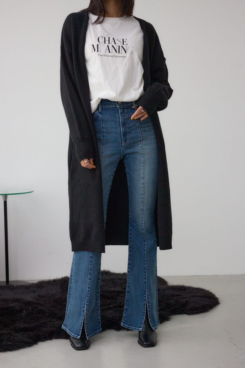 ニットロングカーディガン BLK FREE