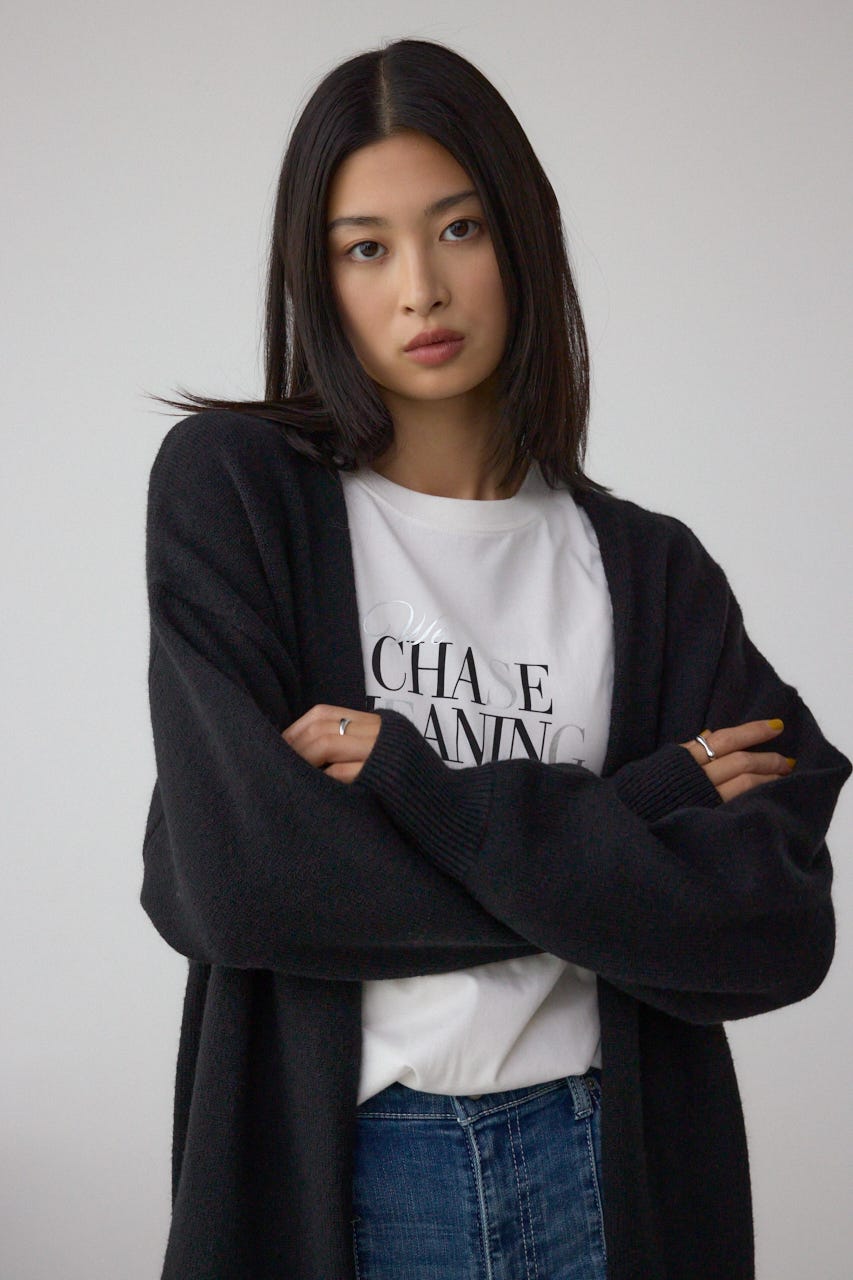 ニットロングカーディガン BLK FREE