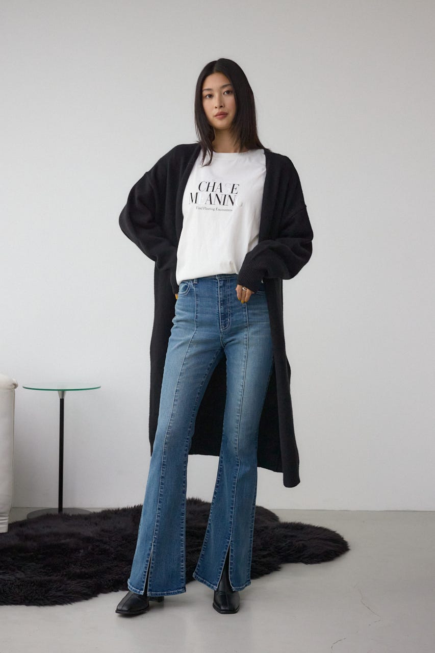 ニットロングカーディガン BLK FREE