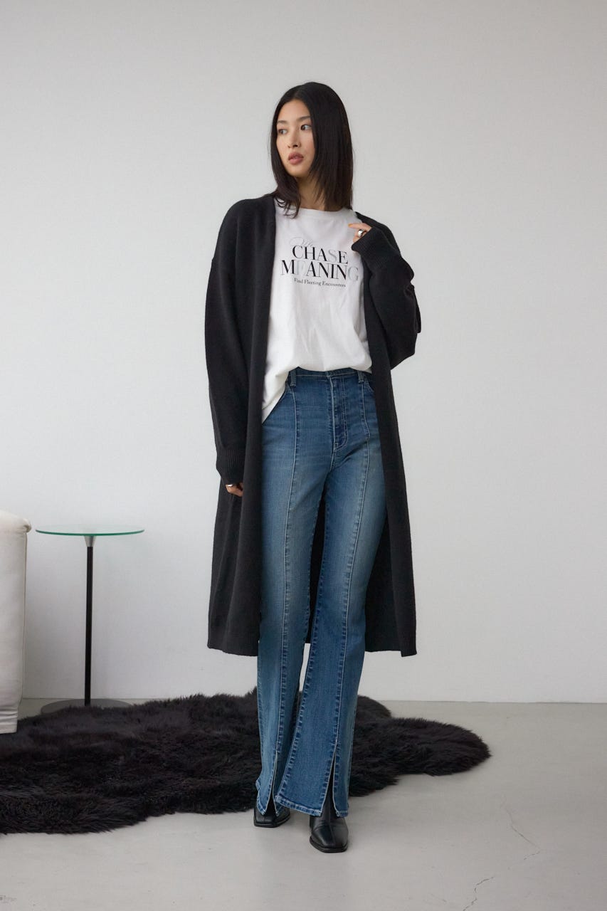 ニットロングカーディガン BLK FREE