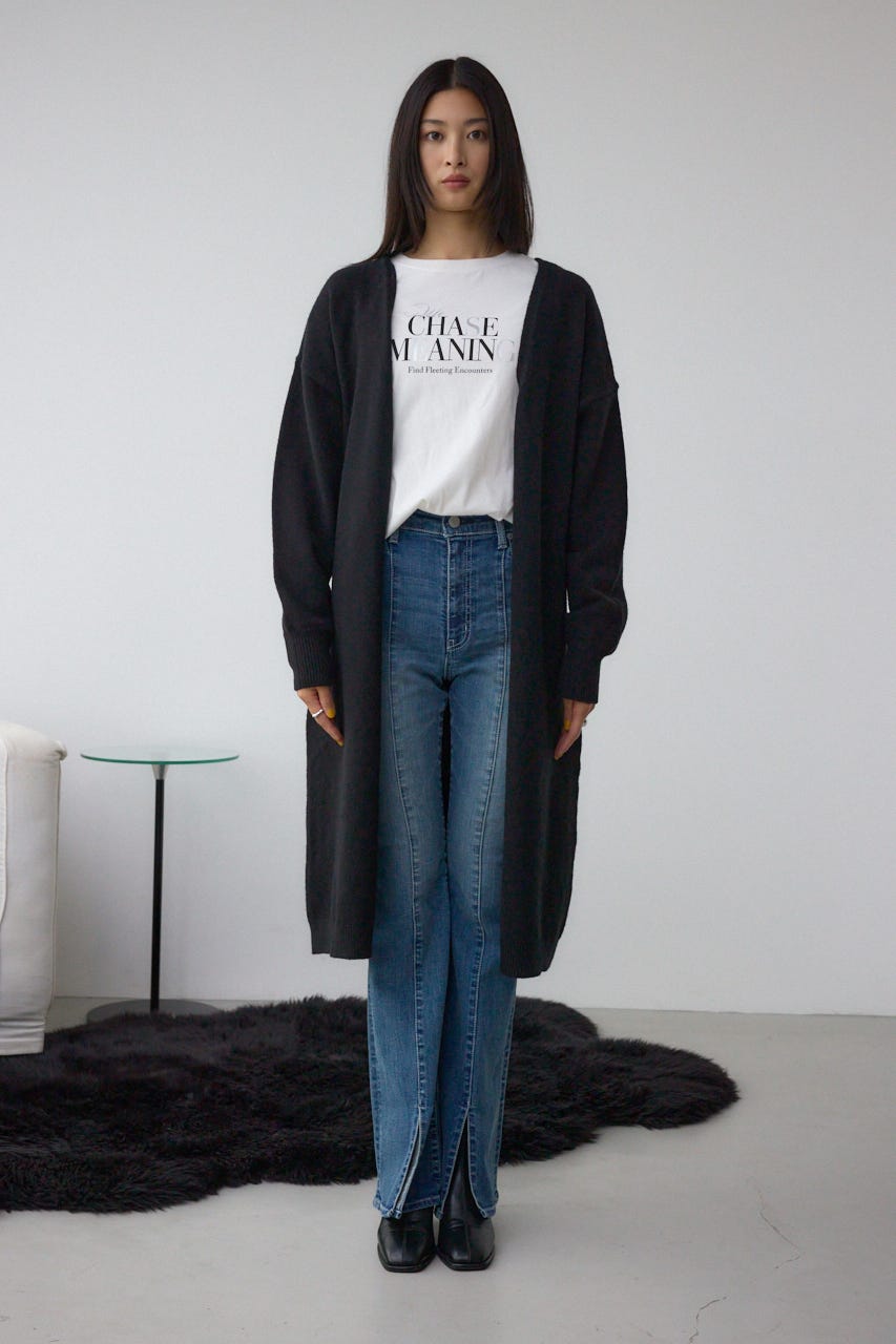 ニットロングカーディガン BLK FREE