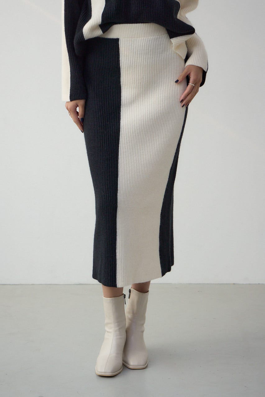 バイカラーIラインニットスカート BLK FREE