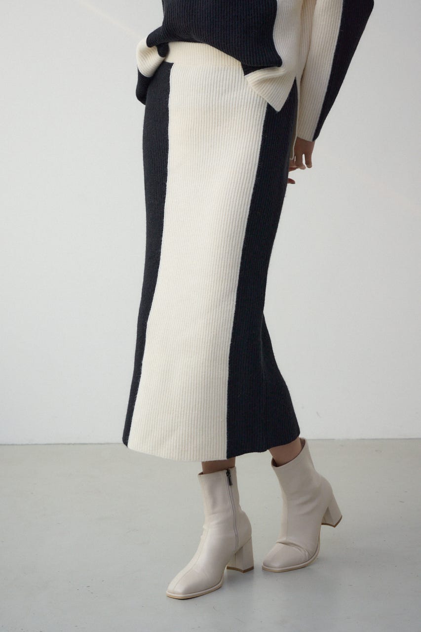 バイカラーIラインニットスカート BLK FREE