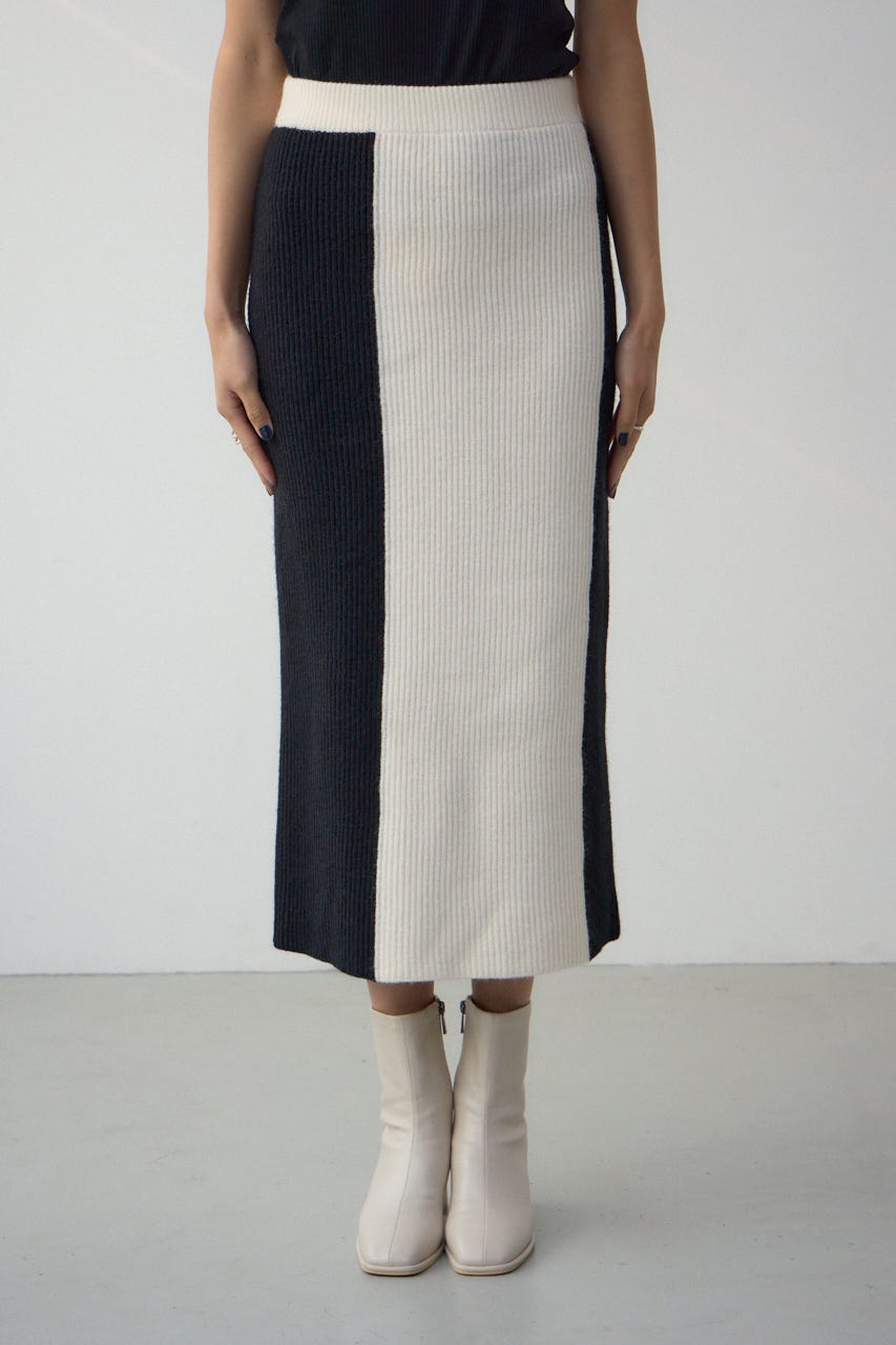 バイカラーIラインニットスカート BLK FREE