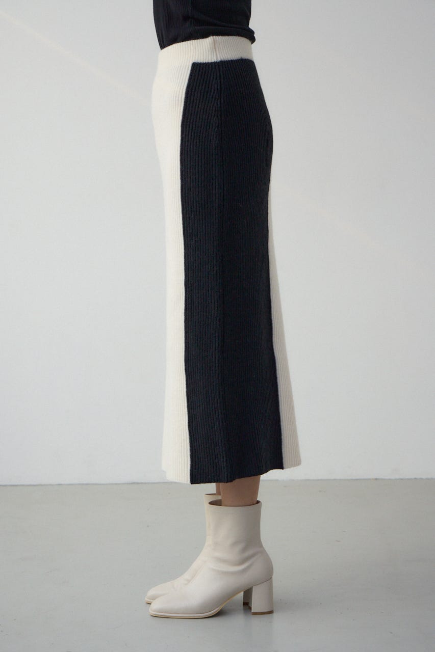 バイカラーIラインニットスカート BLK FREE
