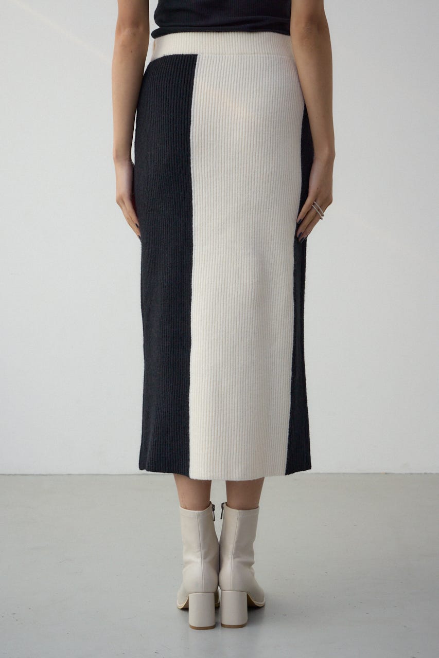 バイカラーIラインニットスカート BLK FREE