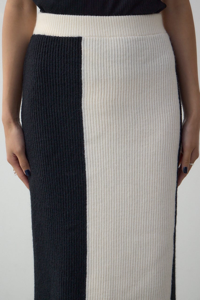 バイカラーIラインニットスカート BLK FREE