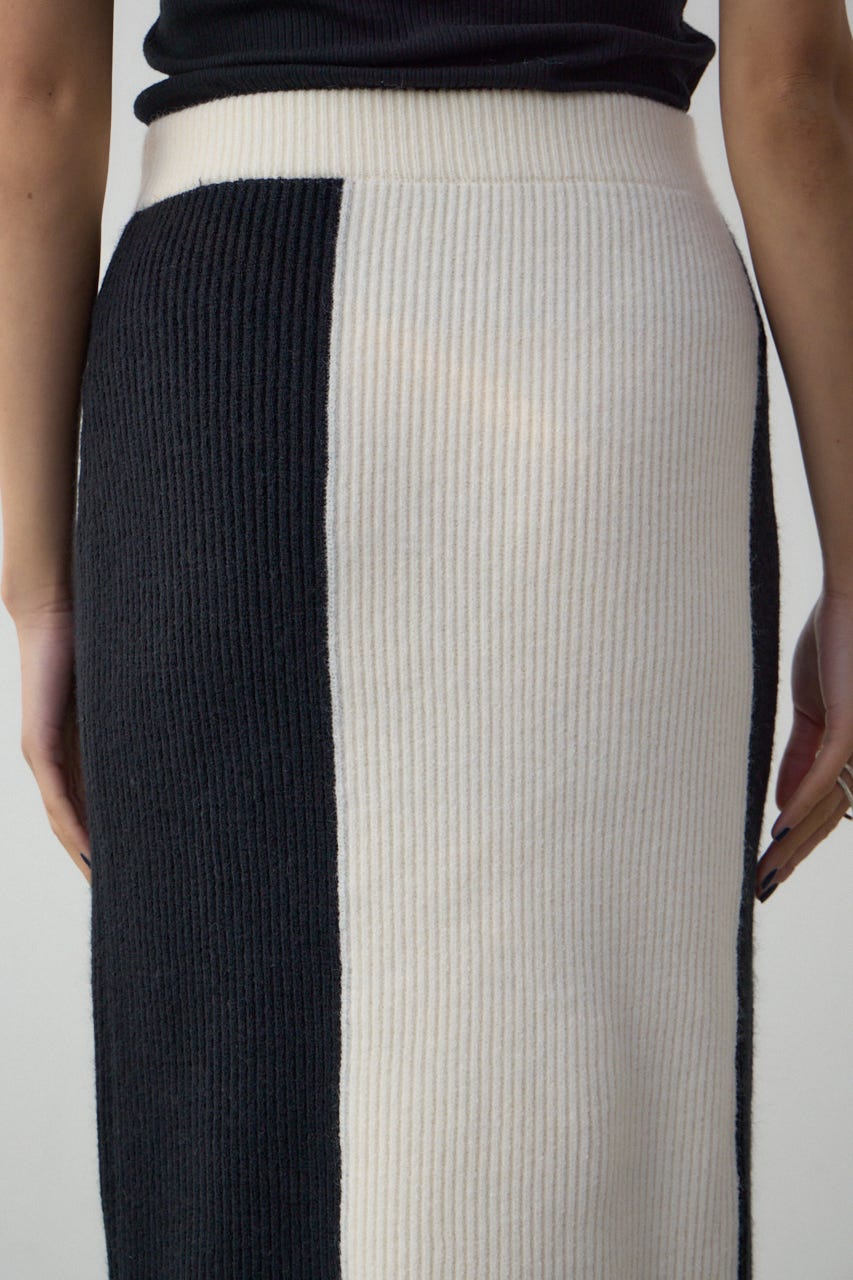 バイカラーIラインニットスカート BLK FREE