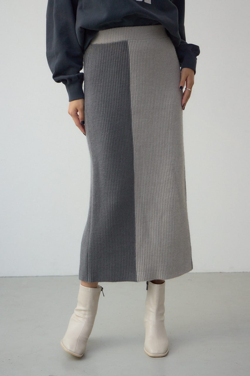バイカラーIラインニットスカート GRY FREE