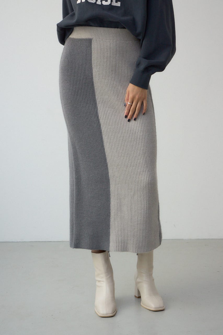 バイカラーIラインニットスカート GRY FREE