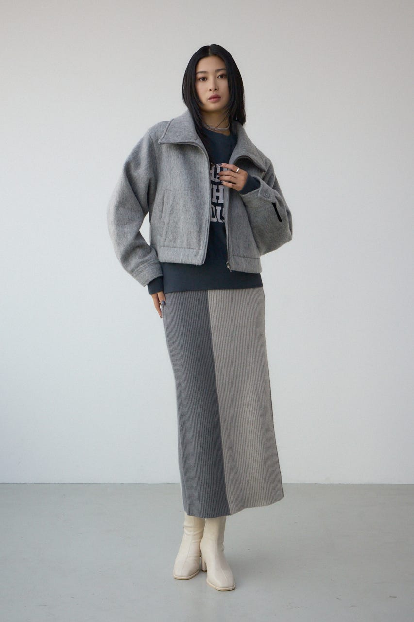 バイカラーIラインニットスカート GRY FREE