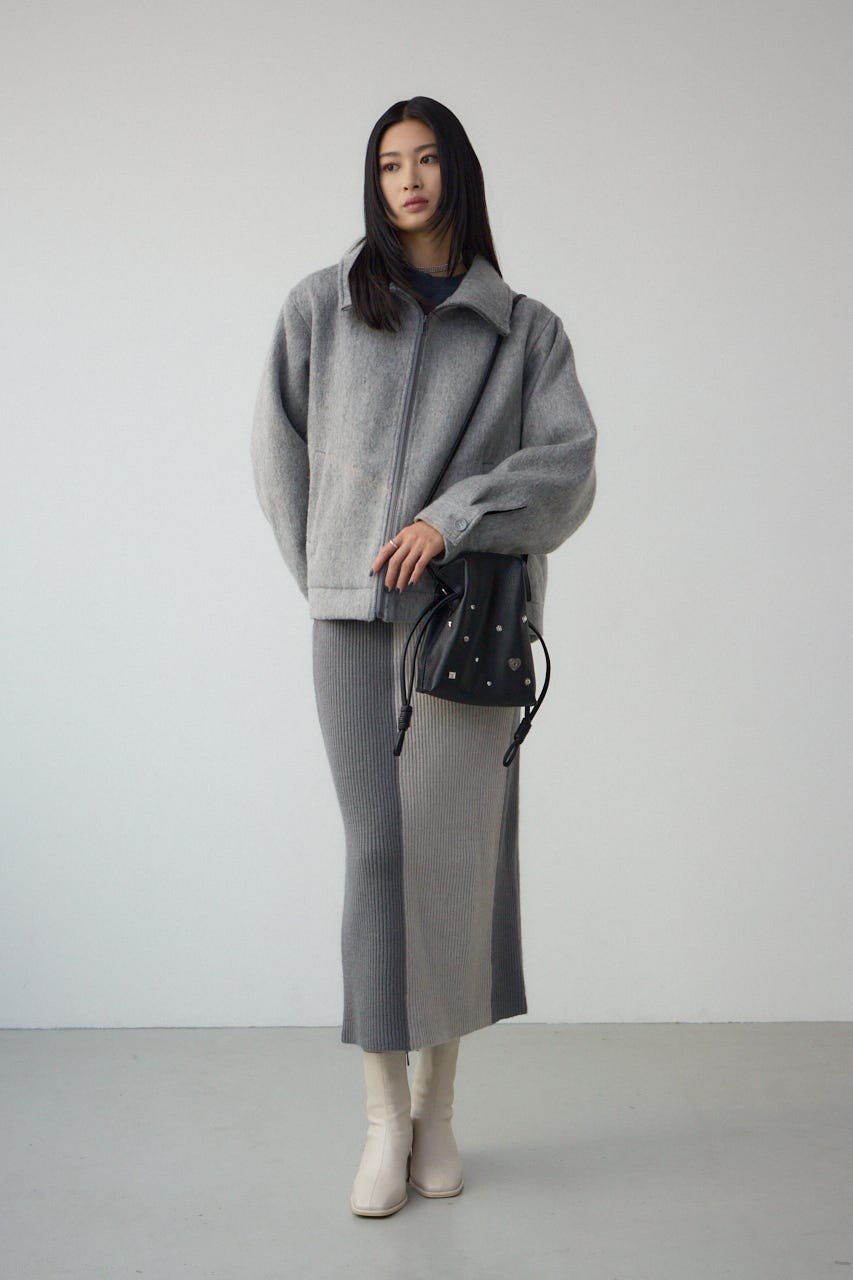 バイカラーIラインニットスカート GRY FREE
