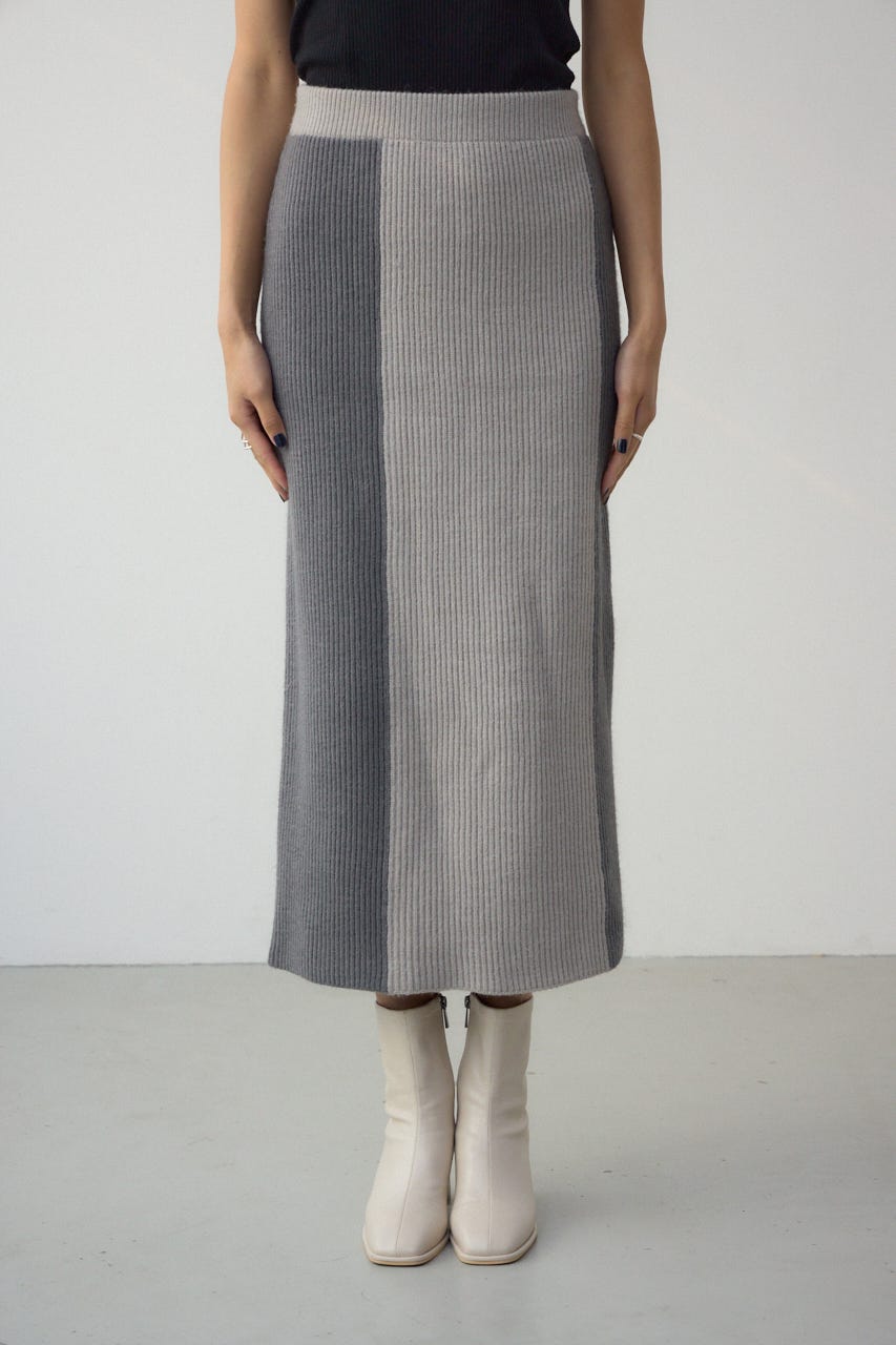バイカラーIラインニットスカート GRY FREE