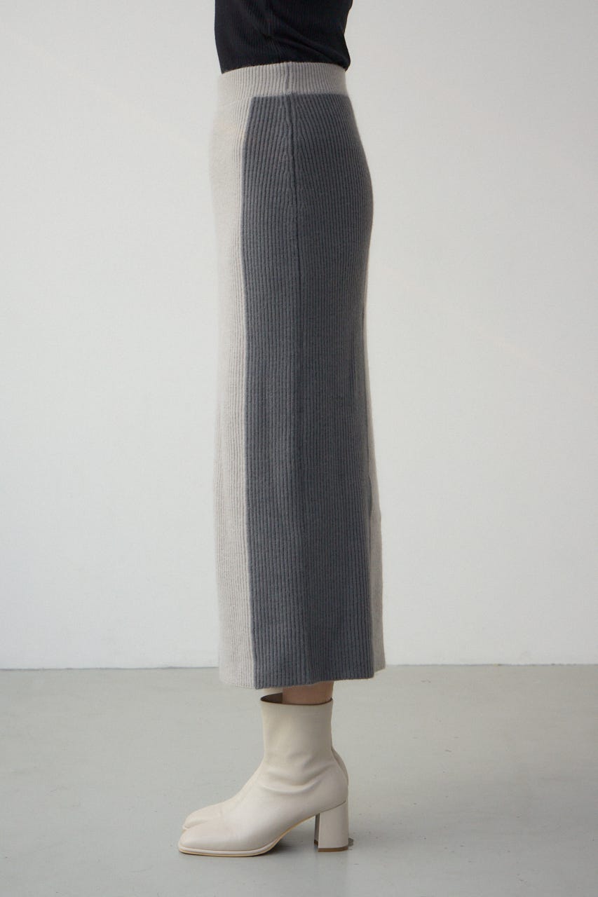 バイカラーIラインニットスカート GRY FREE