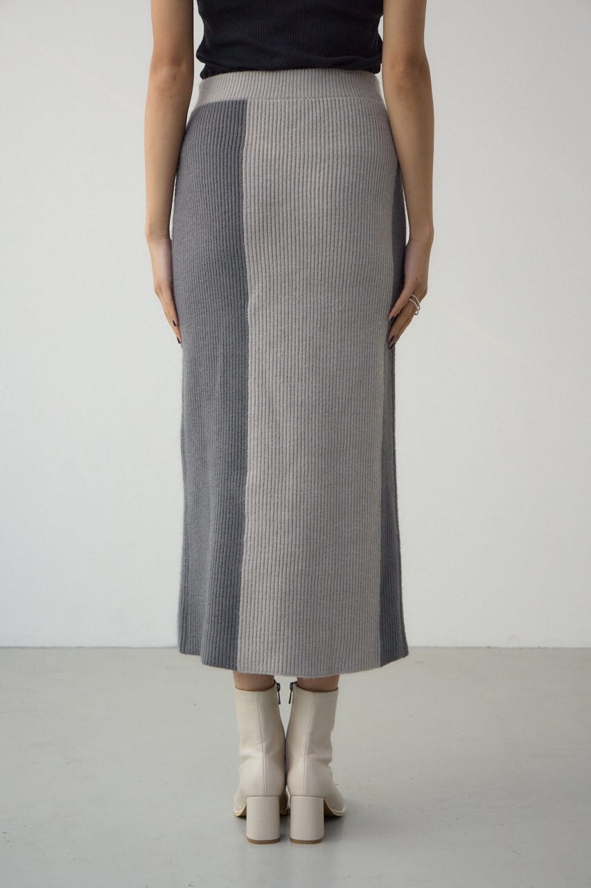 バイカラーIラインニットスカート GRY FREE