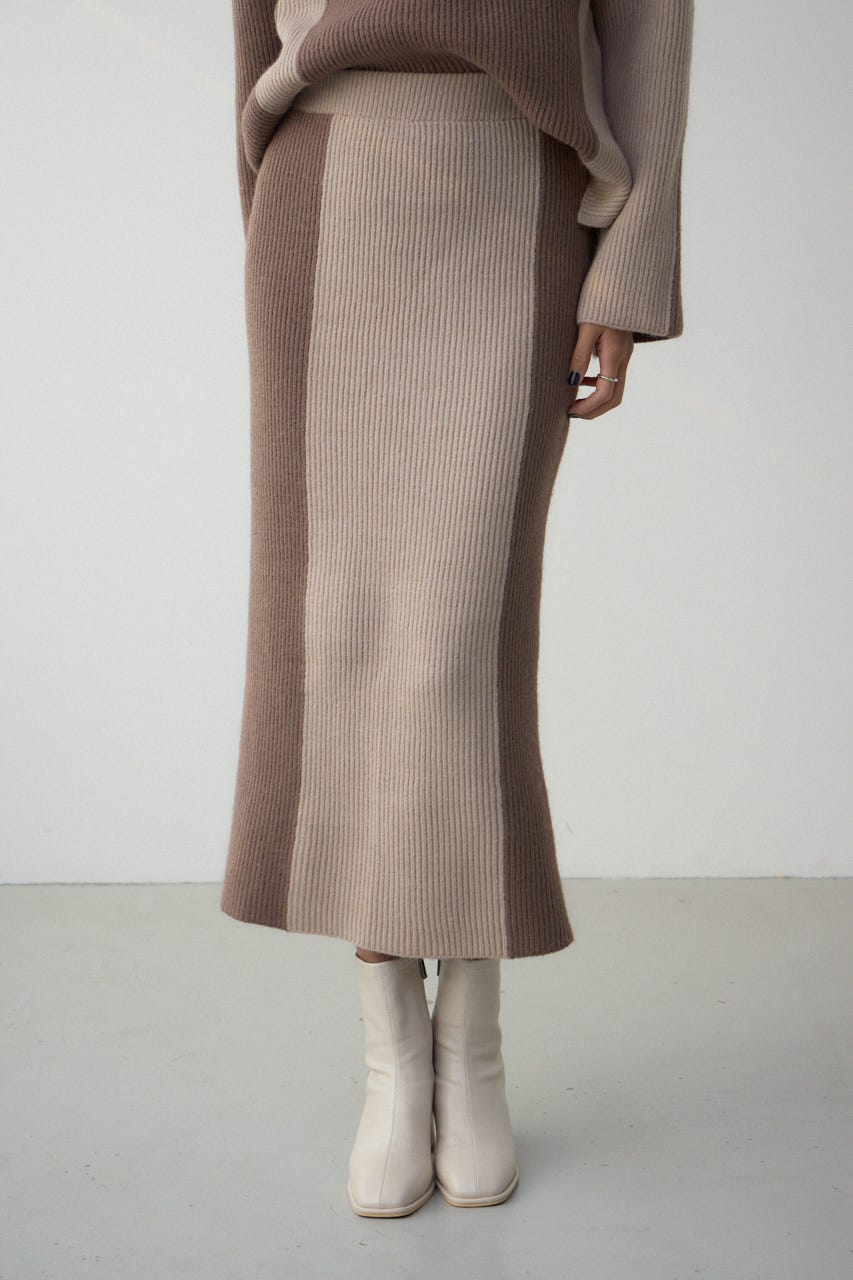 バイカラーIラインニットスカート MOCHA FREE