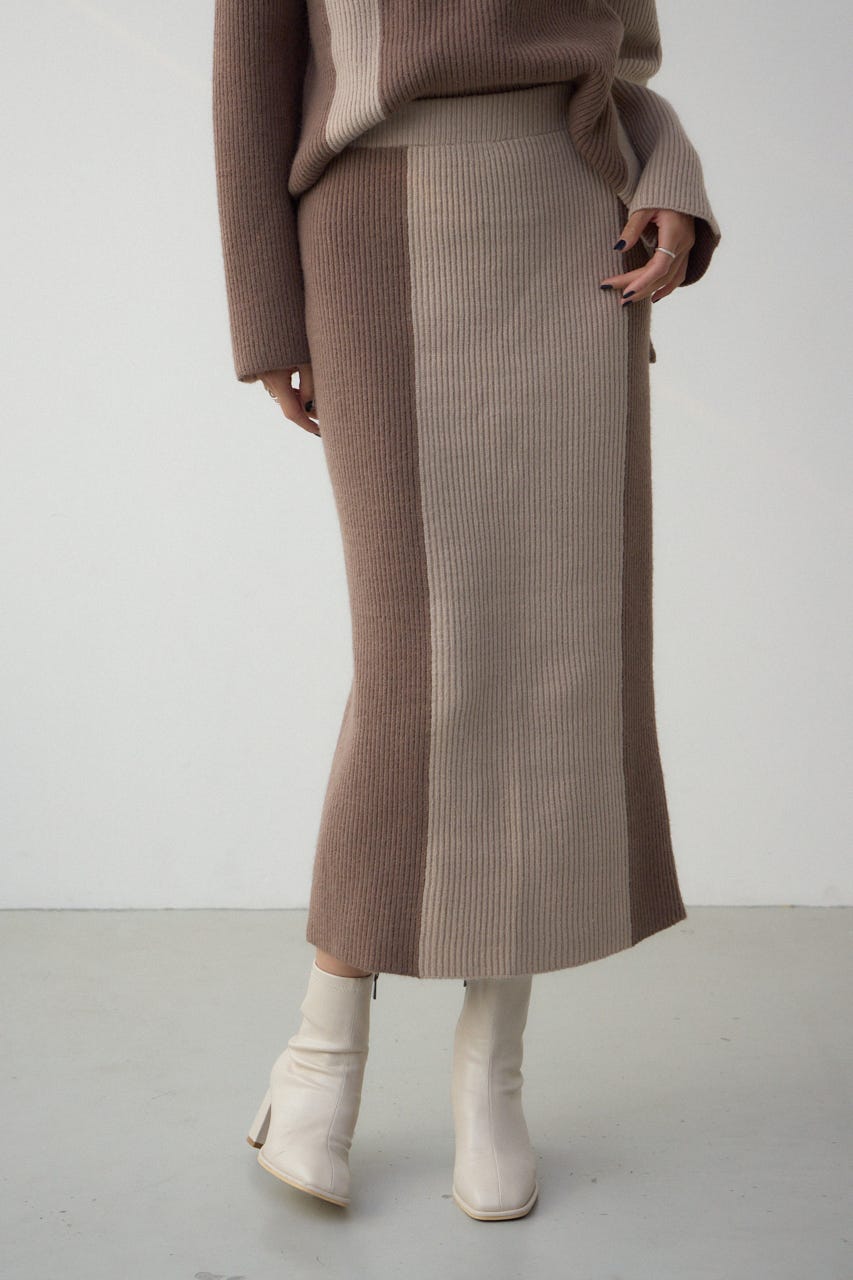 バイカラーIラインニットスカート MOCHA FREE