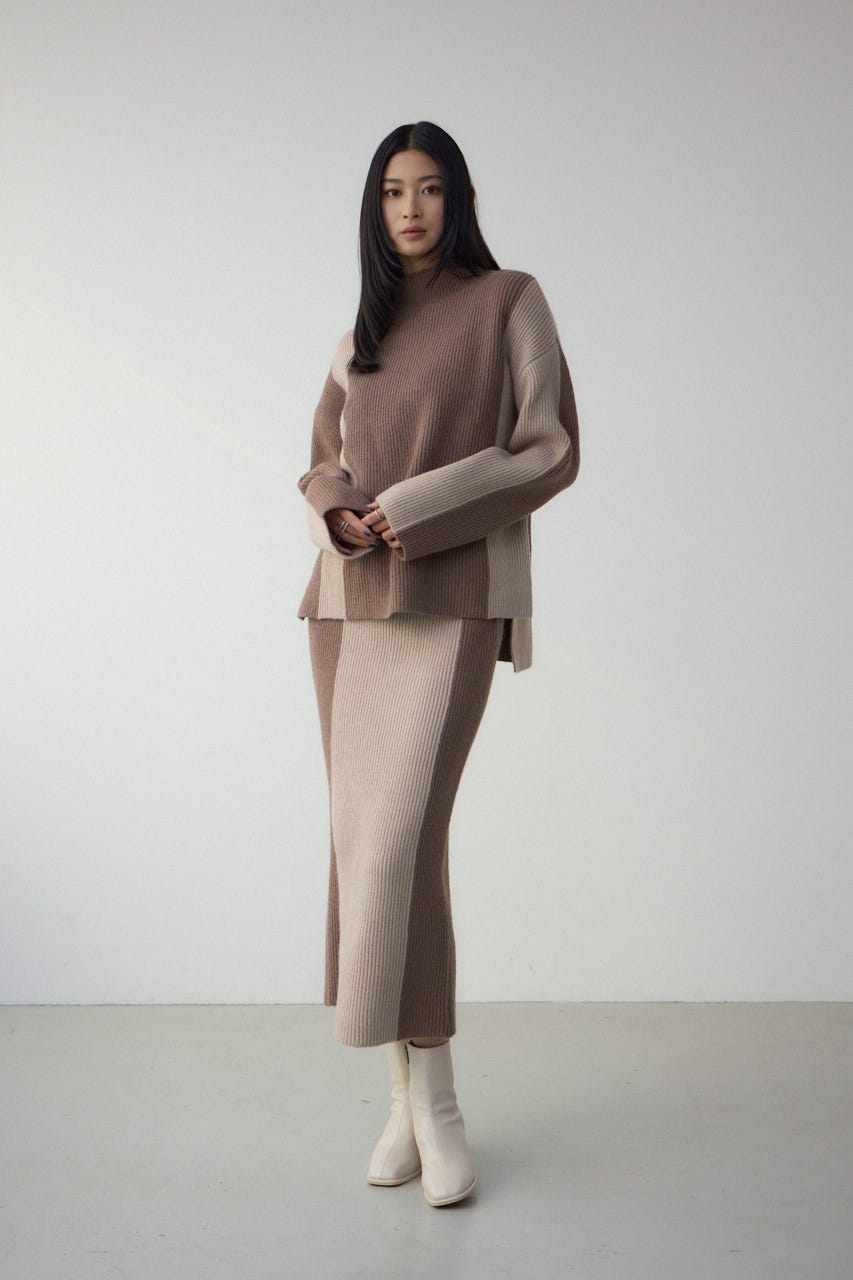 バイカラーIラインニットスカート MOCHA FREE