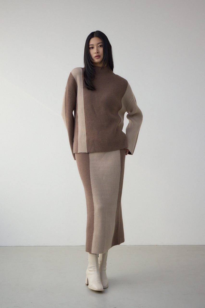 バイカラーIラインニットスカート MOCHA FREE