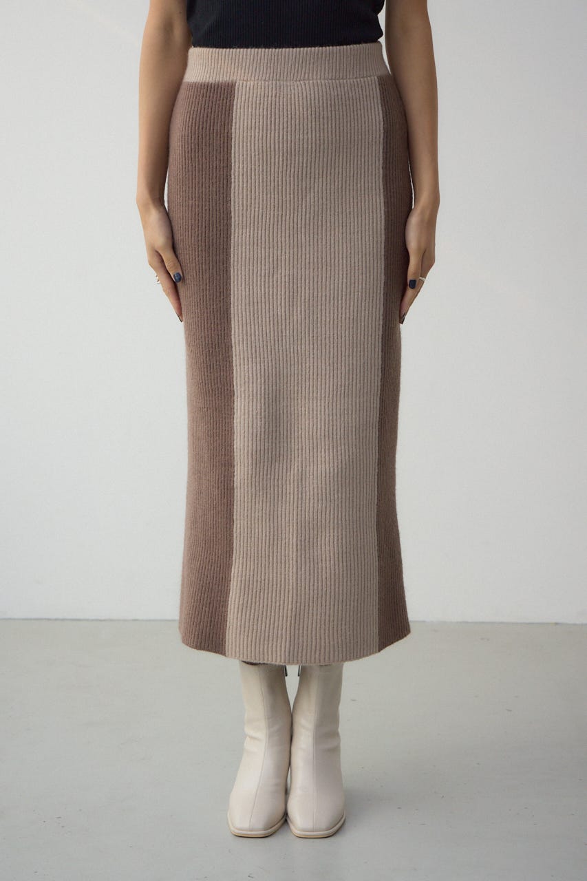 バイカラーIラインニットスカート MOCHA FREE