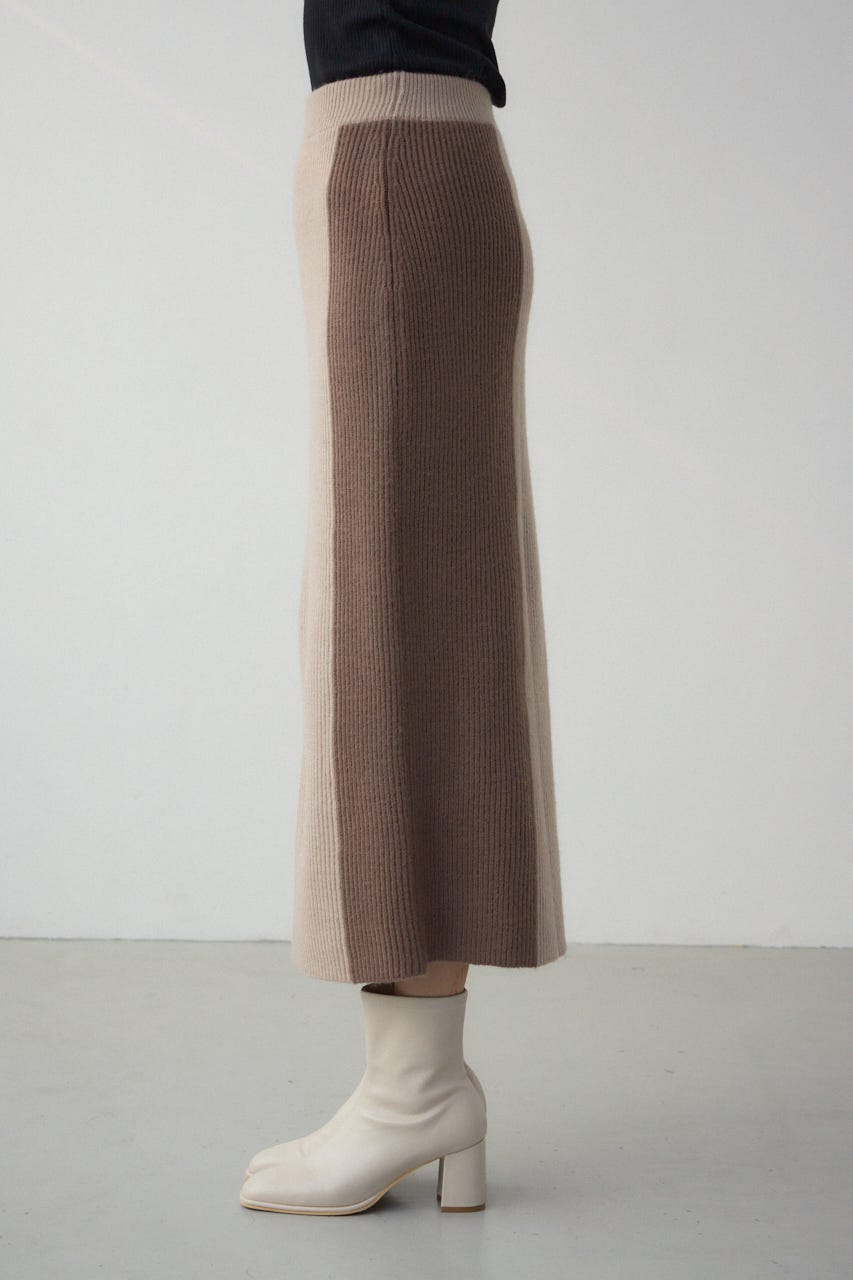 バイカラーIラインニットスカート MOCHA FREE