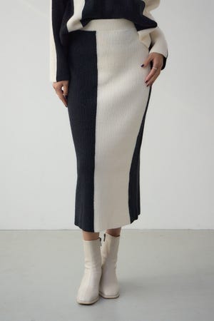 バイカラーIラインニットスカート