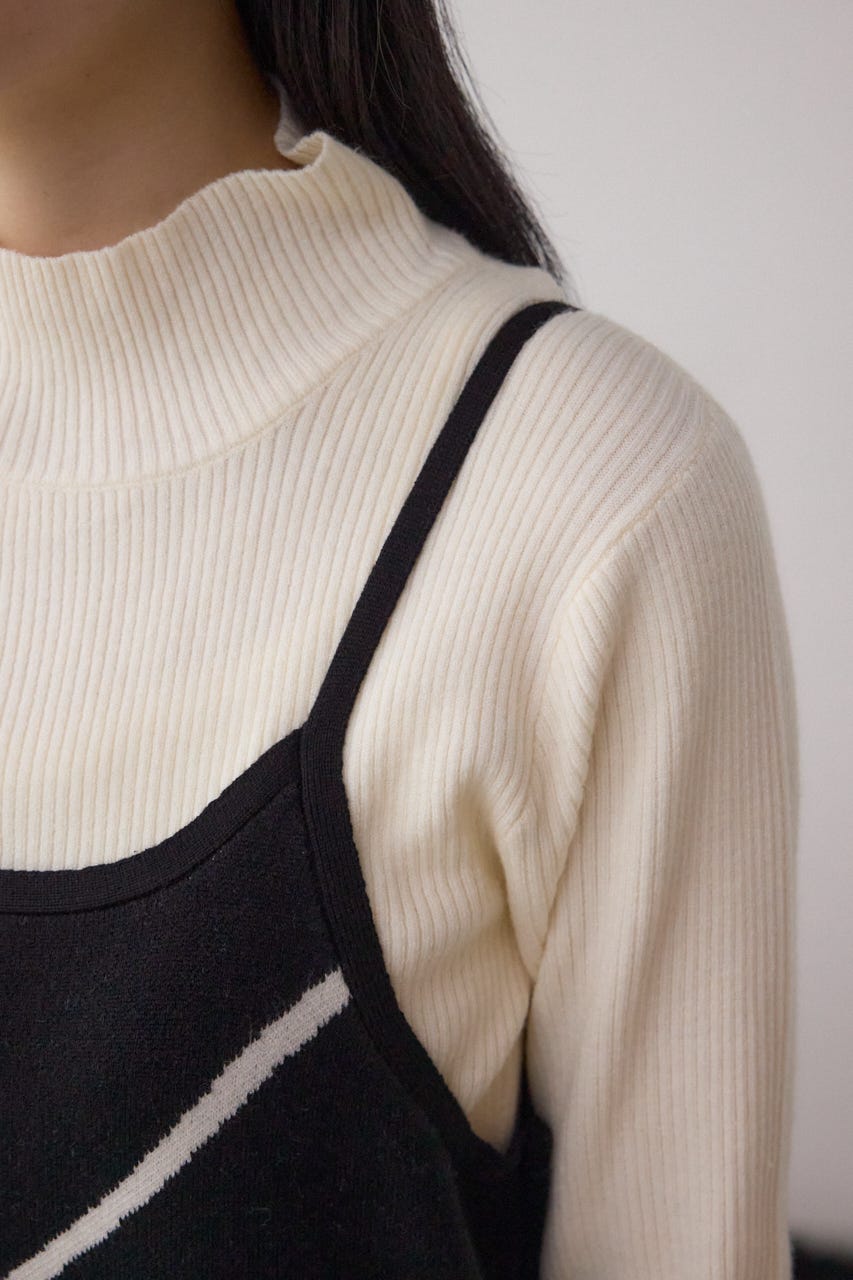 【セットアイテム】ライン柄ニットキャミワンピセット BLK M