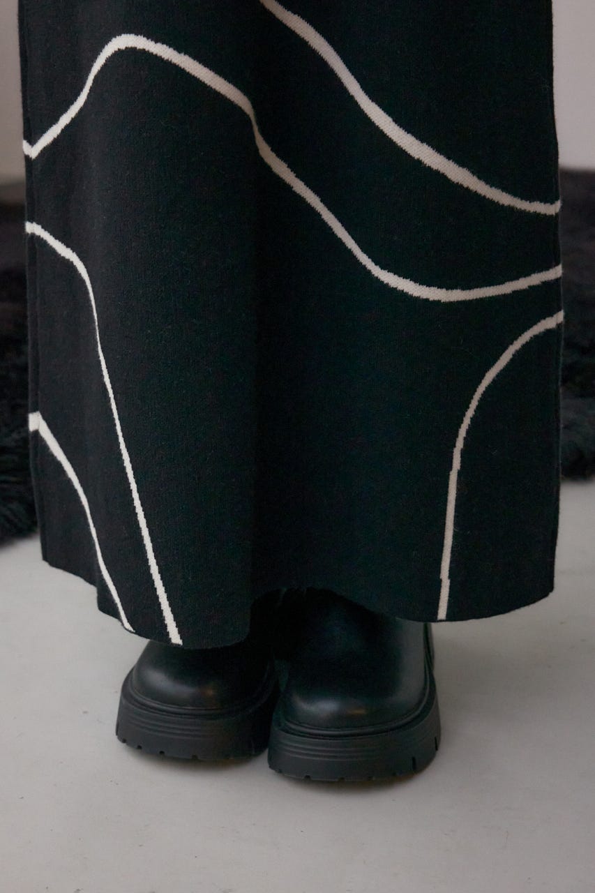 【セットアイテム】ライン柄ニットキャミワンピセット BLK M