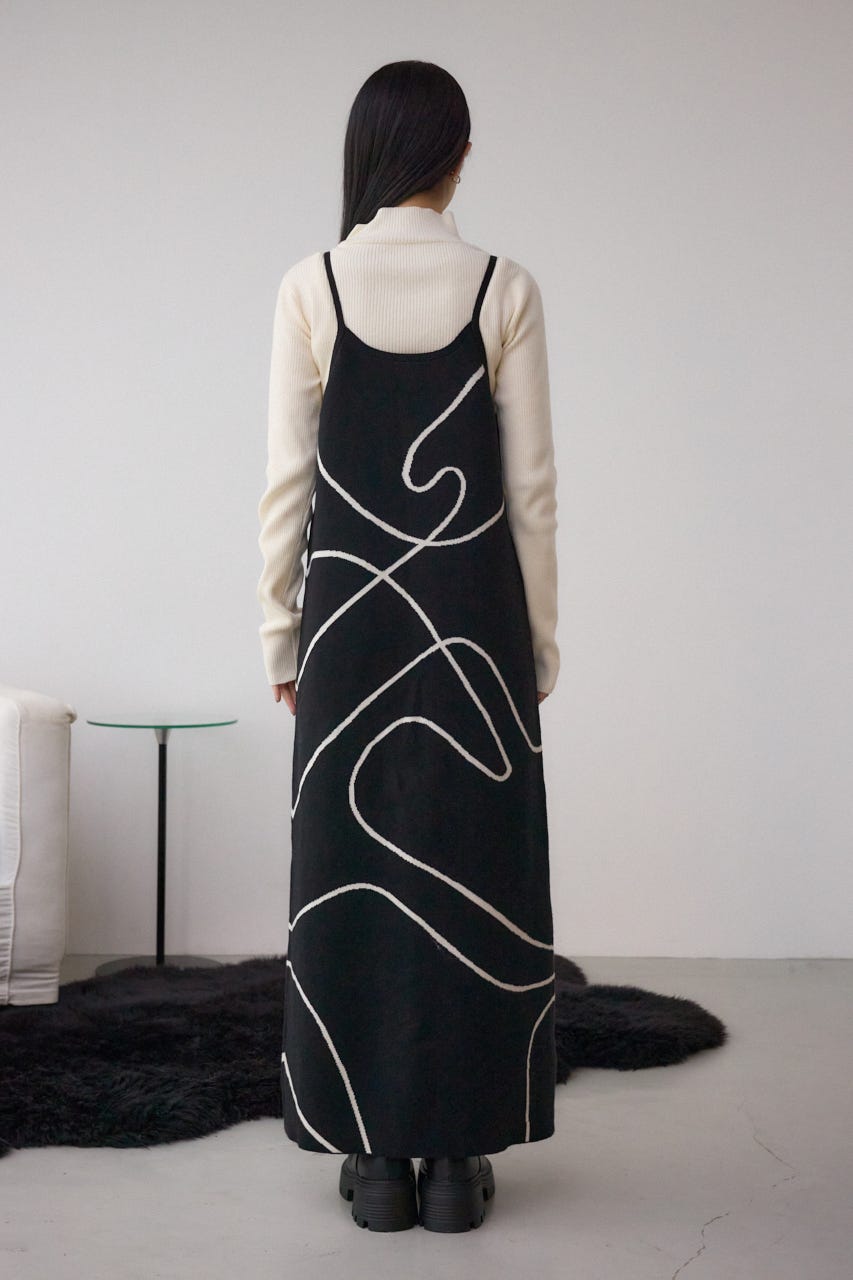 【セットアイテム】ライン柄ニットキャミワンピセット BLK M